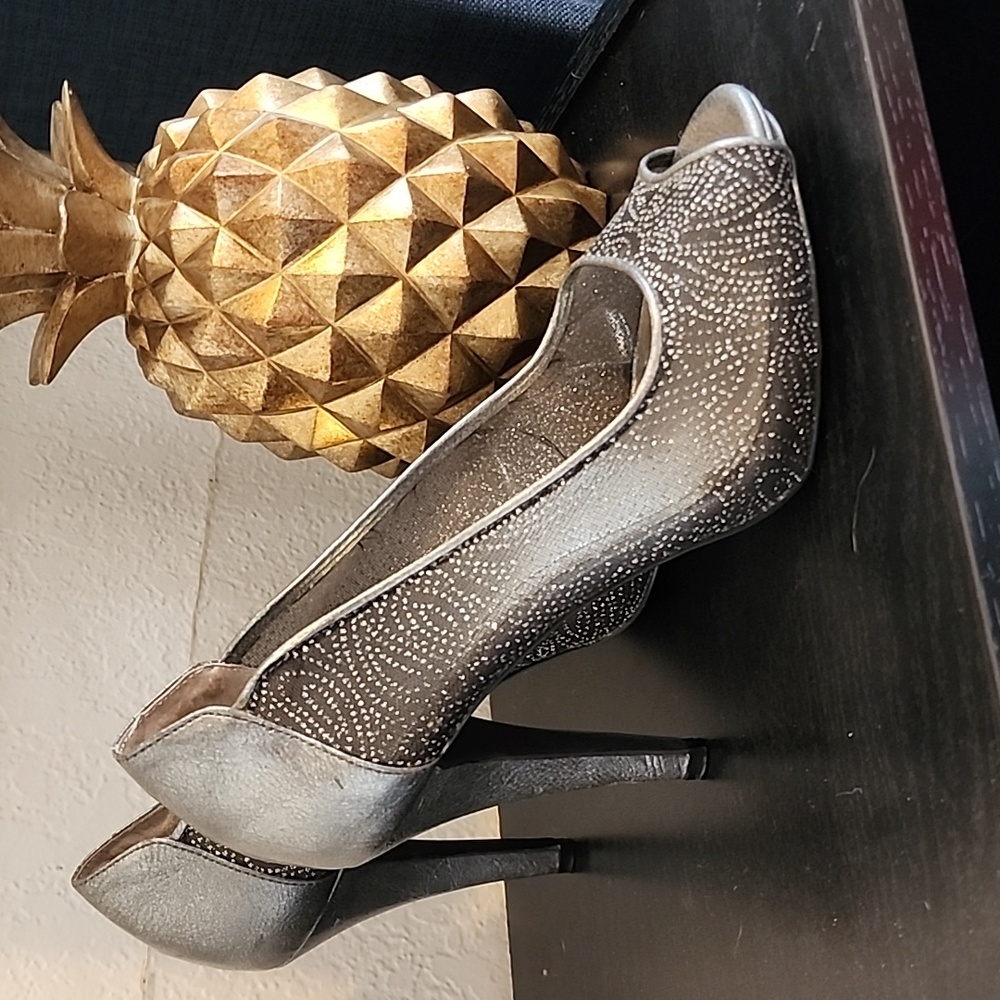 Style and Co Silver Sparkle Peep Toe Heels